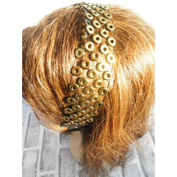 NEW by JUST BASIC, ELASTIC HEADWRAP, HEADBAND BLACK WITH GOLD TONE DECOR #4 - Picture 2 of 10